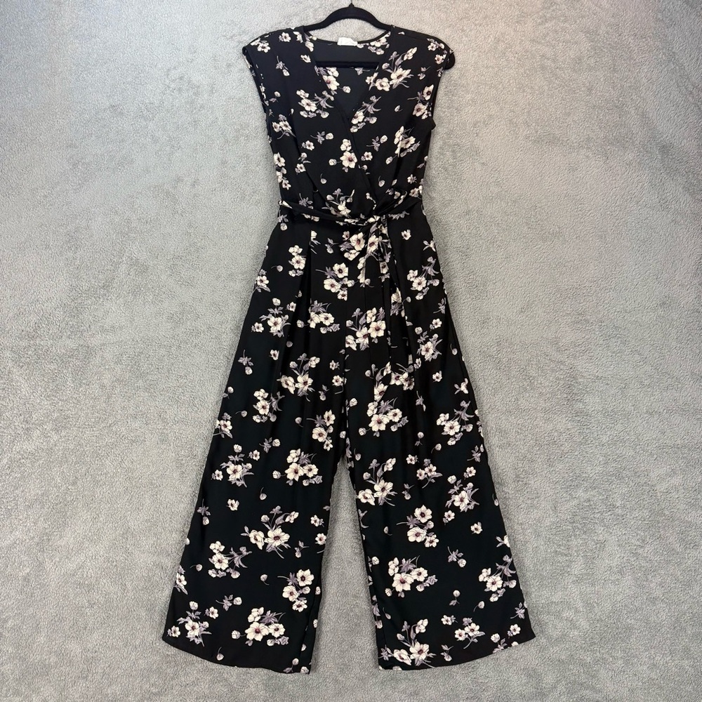 Sienna Sky Black Floral Sleeveless Tie-Waist Jumpsuit